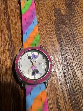 Minnie Mouse Pink Bezel Rainbow Silicone Strap Watch